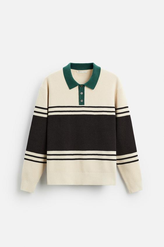 Zara TEXTURED KNIT POLO SHIRT