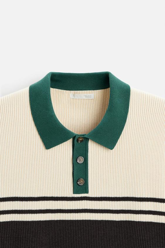 Zara TEXTURED KNIT POLO SHIRT