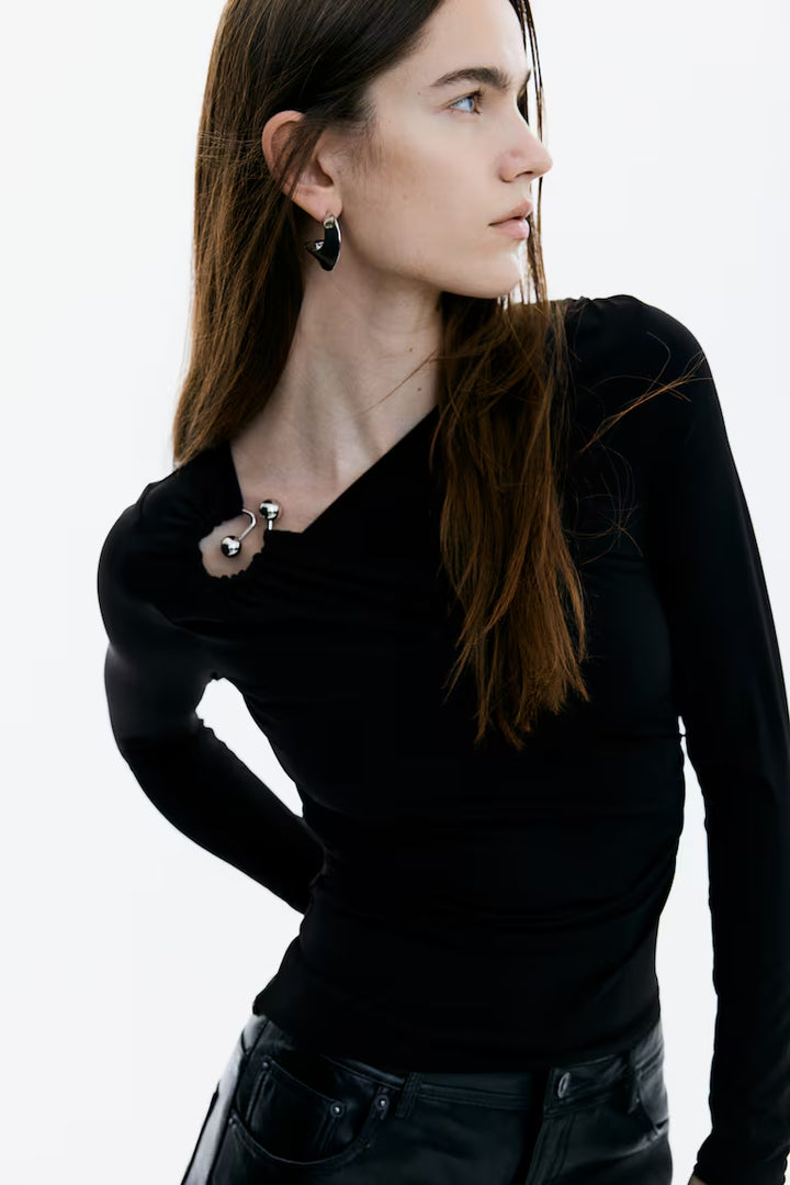 H&M DRAPED-DETAIL JERSEY TOP