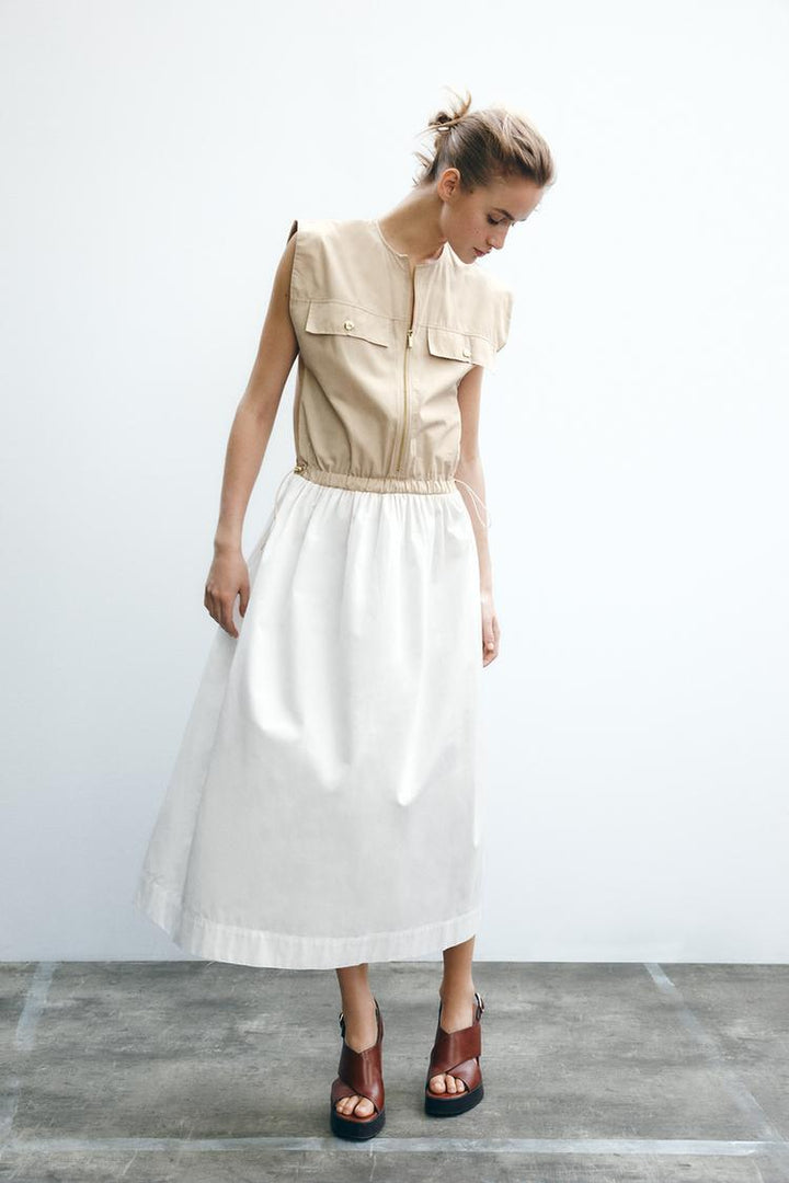 ZARA COMBINATION POPLIN DRESS