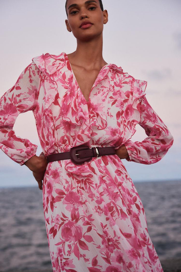 ZARA BELTED PRINTED MIDI DRESS