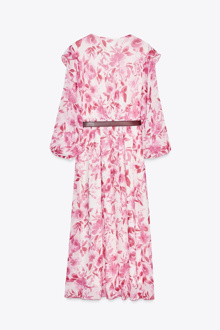ZARA BELTED PRINTED MIDI DRESS