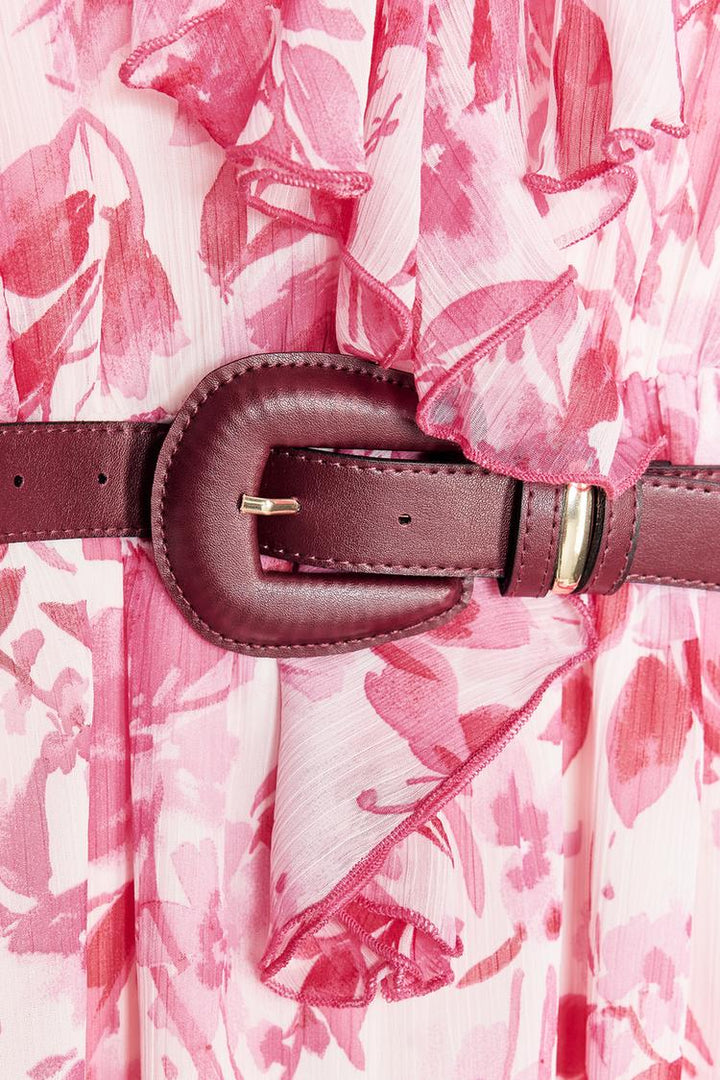 ZARA BELTED PRINTED MIDI DRESS