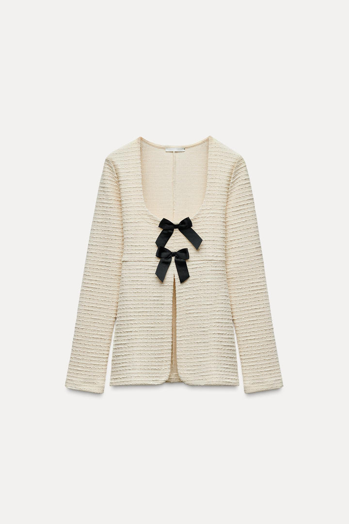 ZARA TEXTURED BOWS TOP