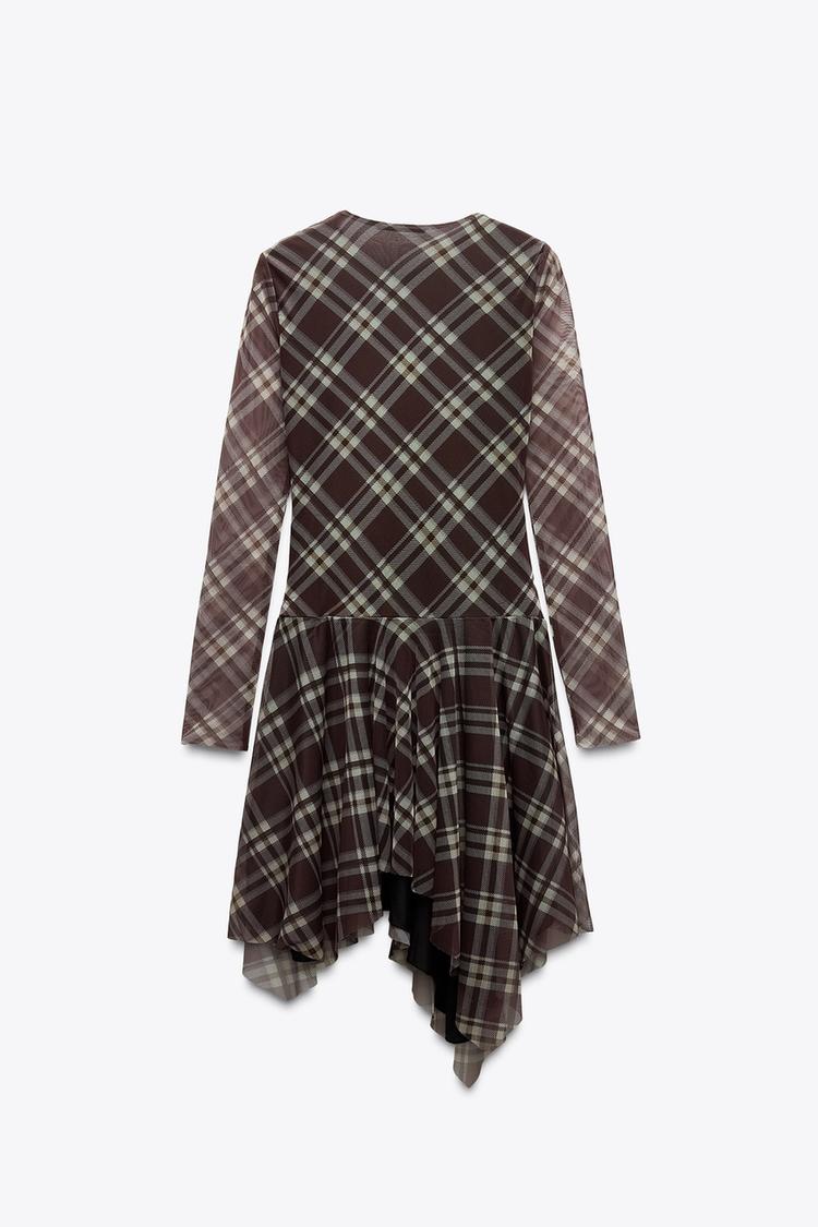 ZARA PLAID DRAPED TULLE DRESS