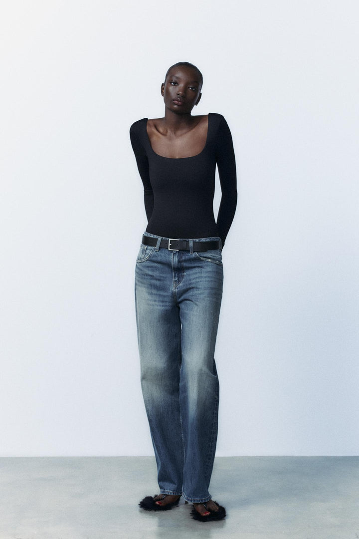 ZARA SQUARE NECK POLYAMIDE BODYSUIT