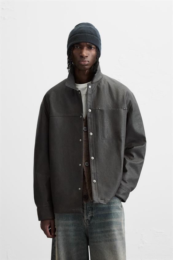 Zara WASHED FAUX LEATHER OVERSHIRT