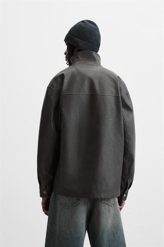 Zara WASHED FAUX LEATHER OVERSHIRT