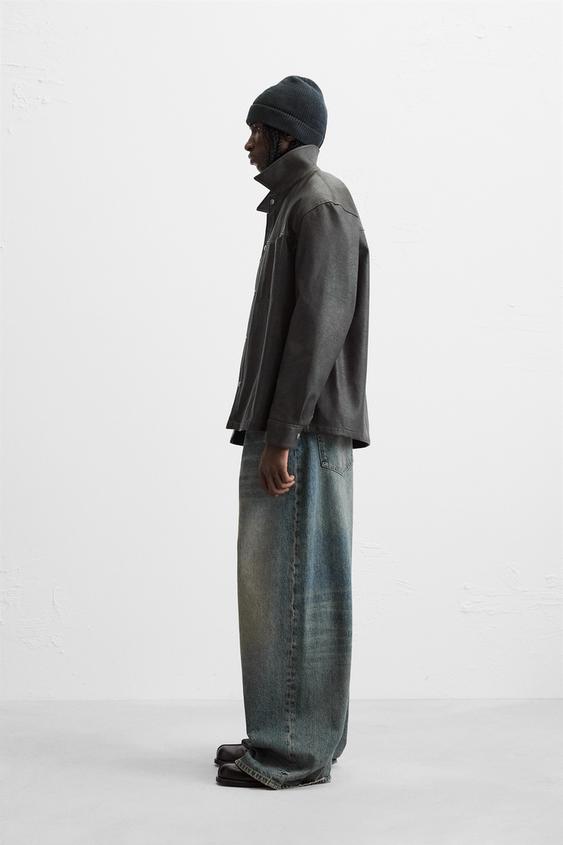 Zara WASHED FAUX LEATHER OVERSHIRT