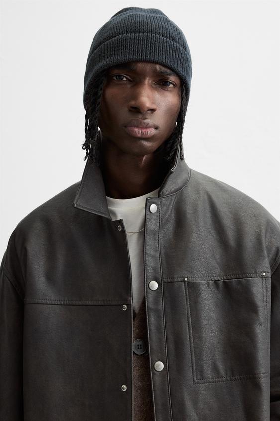 Zara WASHED FAUX LEATHER OVERSHIRT