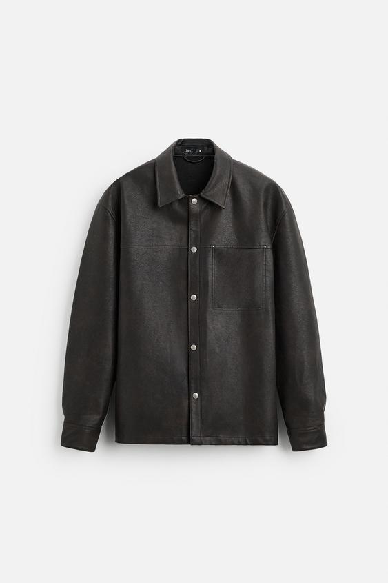 Zara WASHED FAUX LEATHER OVERSHIRT
