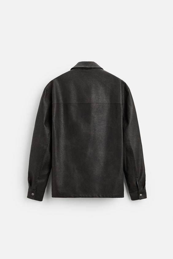 Zara WASHED FAUX LEATHER OVERSHIRT