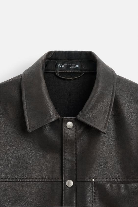 Zara WASHED FAUX LEATHER OVERSHIRT