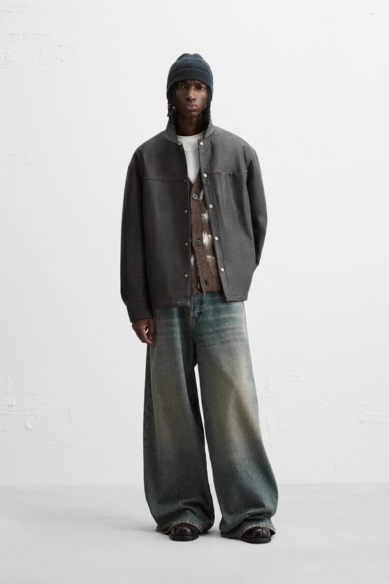 Zara WASHED FAUX LEATHER OVERSHIRT