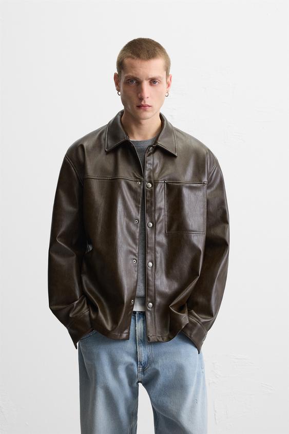 Zara WASHED FAUX LEATHER OVERSHIRT