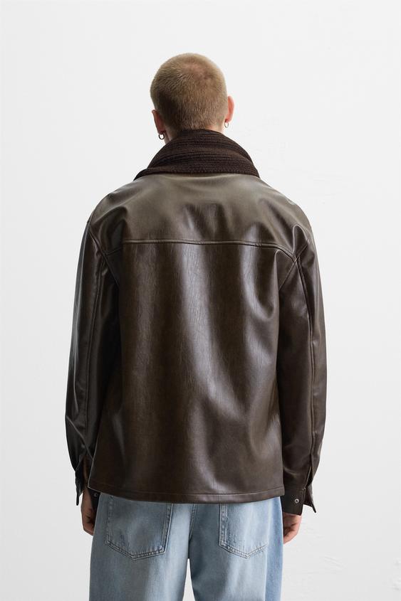 Zara WASHED FAUX LEATHER OVERSHIRT