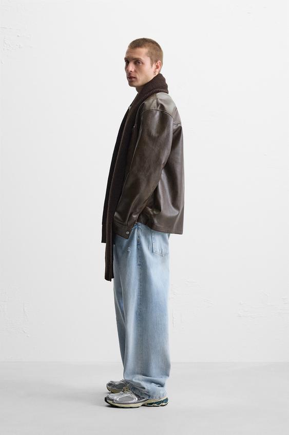 Zara WASHED FAUX LEATHER OVERSHIRT
