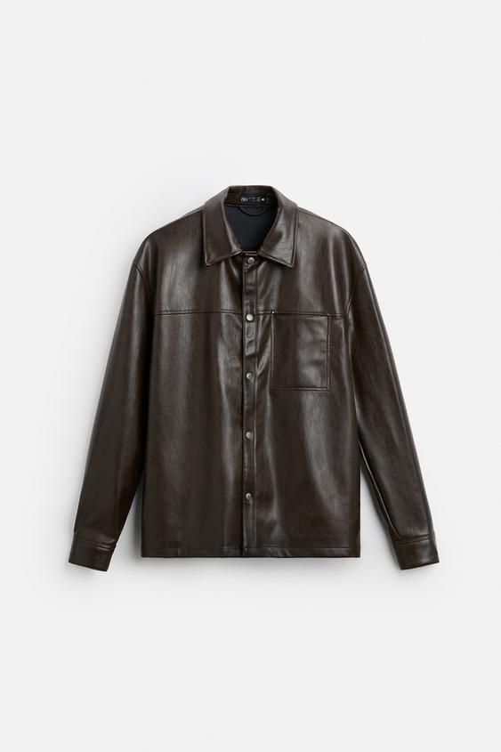 Zara WASHED FAUX LEATHER OVERSHIRT