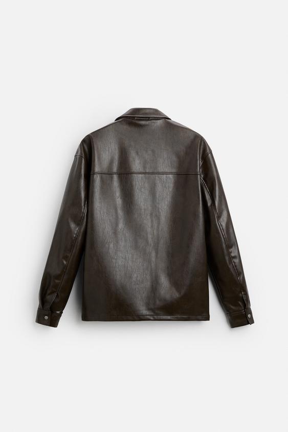 Zara WASHED FAUX LEATHER OVERSHIRT