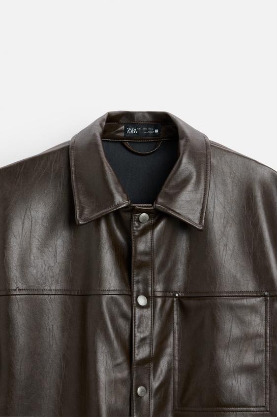Zara WASHED FAUX LEATHER OVERSHIRT