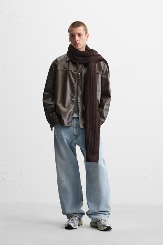 Zara WASHED FAUX LEATHER OVERSHIRT