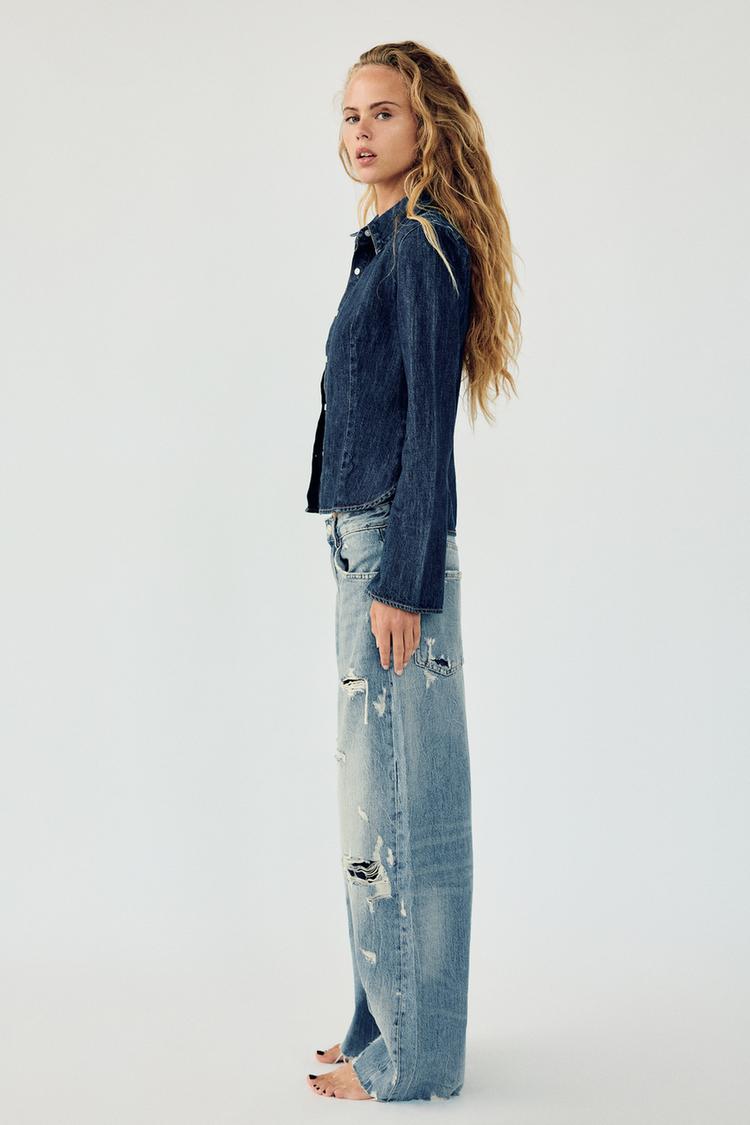 Zara TRF MID WAIST BAGGY RIPPED BALLOON JEANS