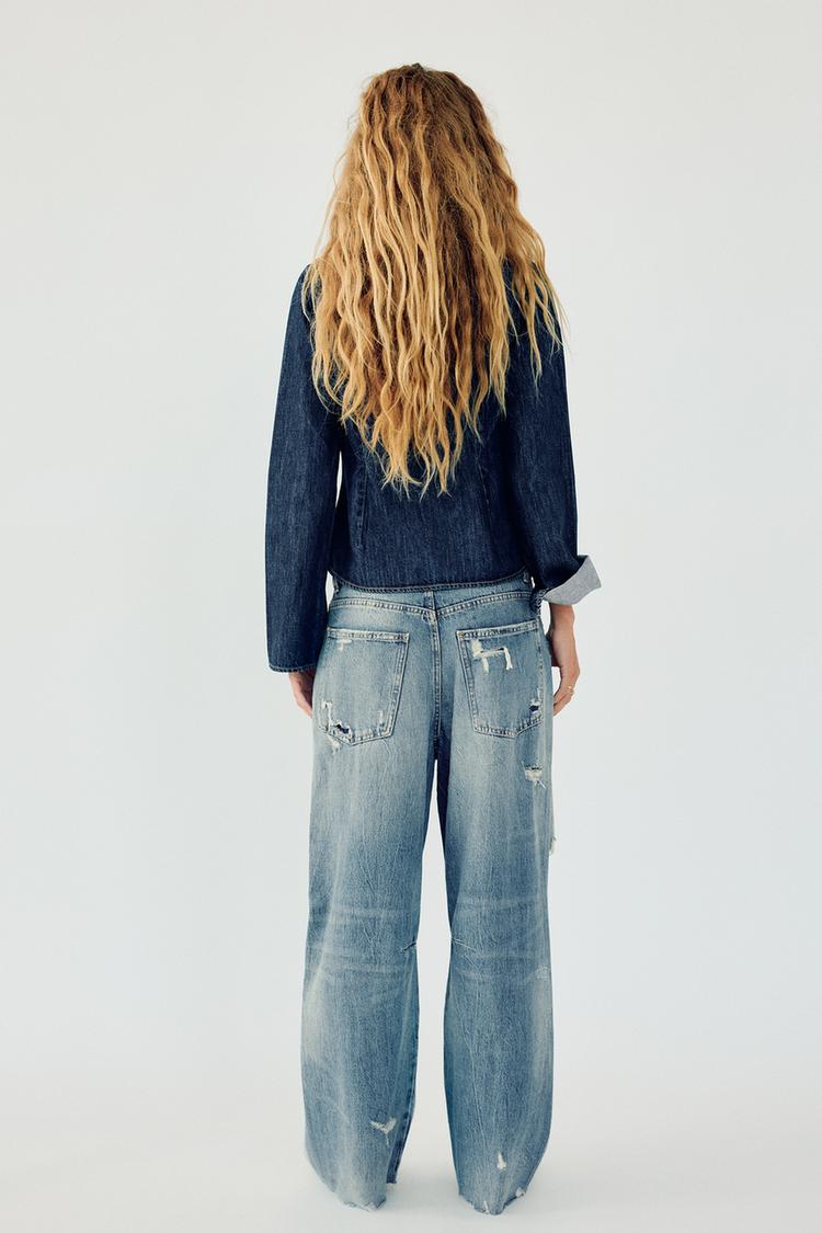 Zara TRF MID WAIST BAGGY RIPPED BALLOON JEANS