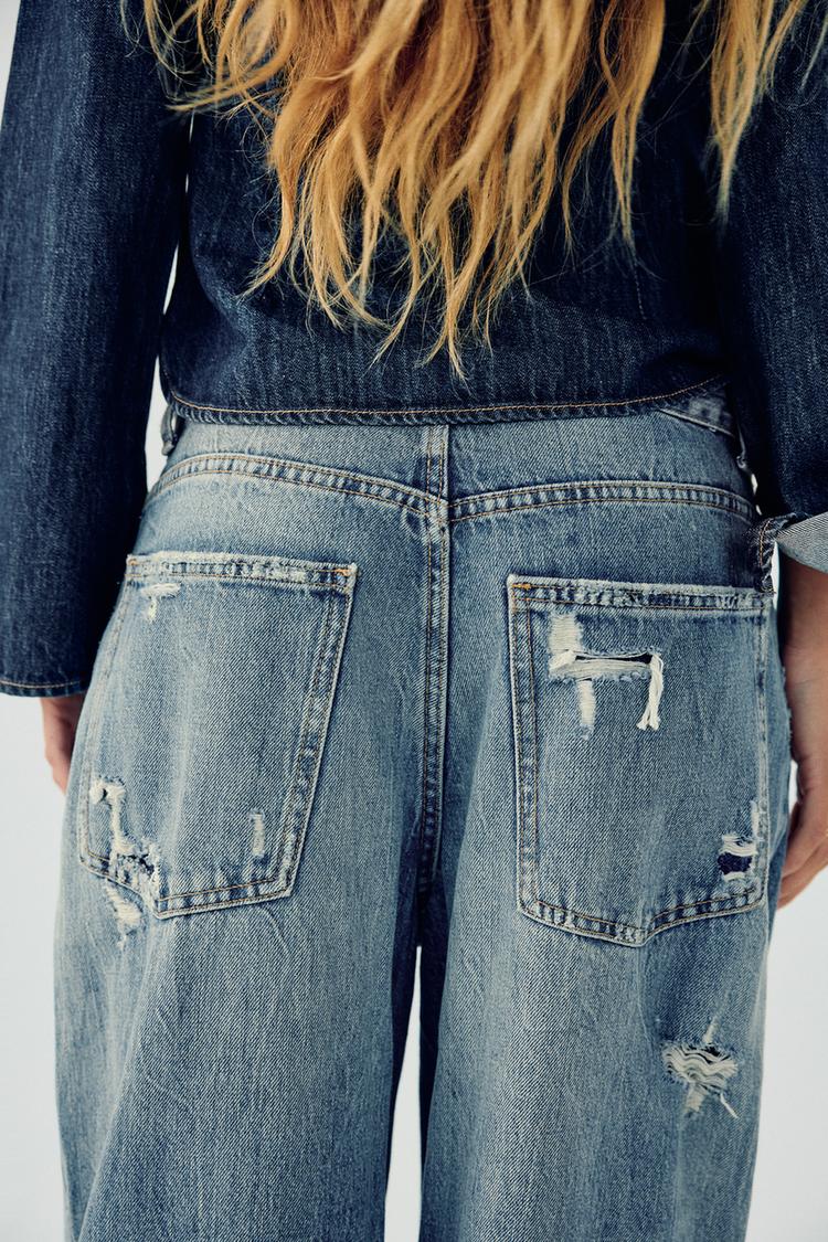 Zara TRF MID WAIST BAGGY RIPPED BALLOON JEANS