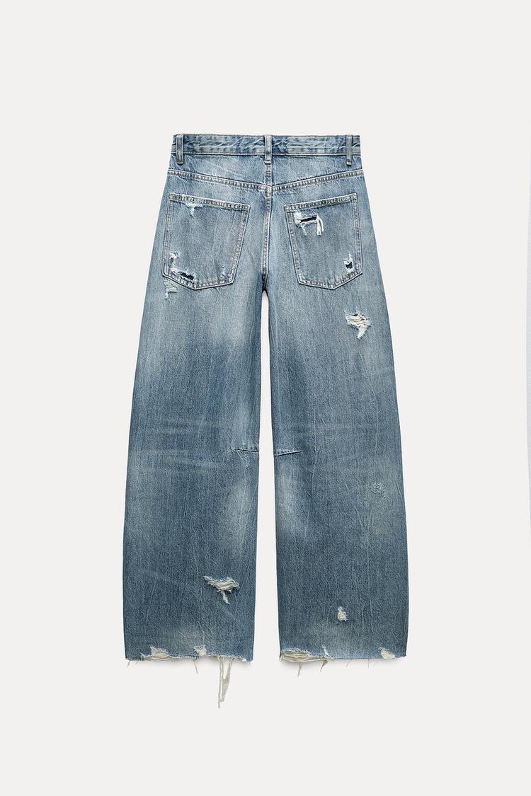 Zara TRF MID WAIST BAGGY RIPPED BALLOON JEANS