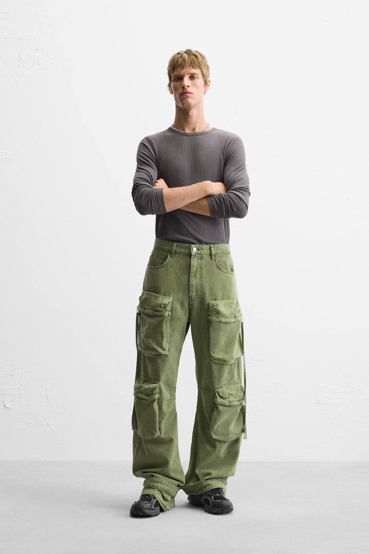 POCKET DENIM CARGO PANTS