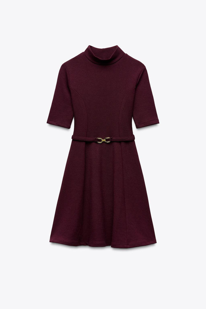 ZARA STRETCH KNIT SKATER DRESS WITH BELT