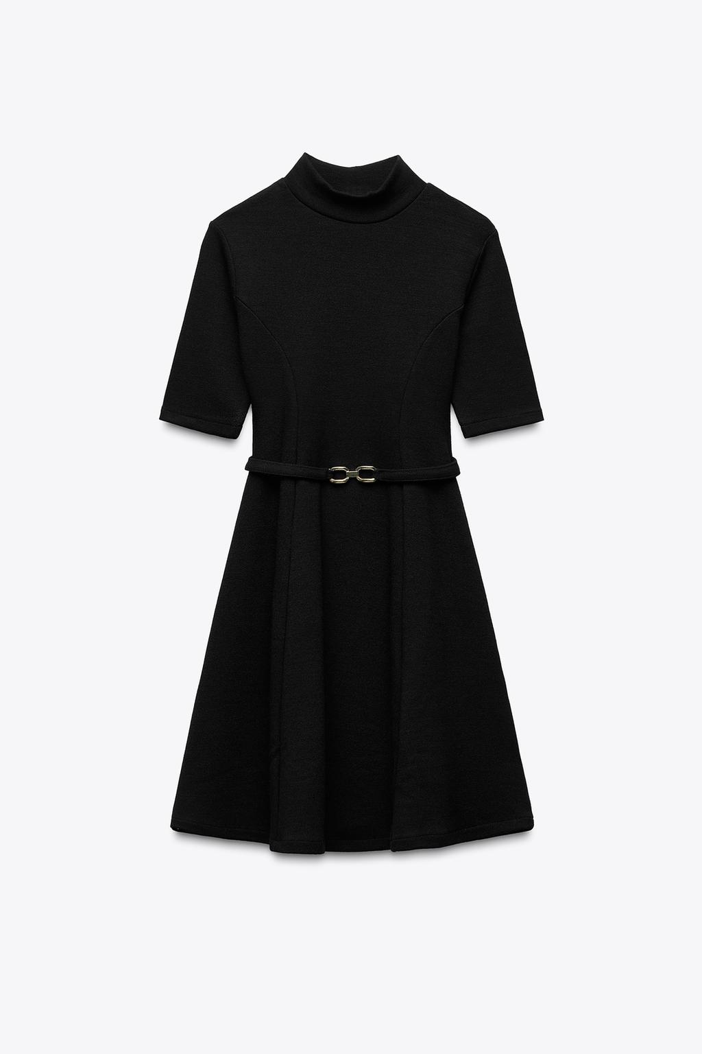 ZARA STRETCH KNIT SKATER DRESS WITH BELT