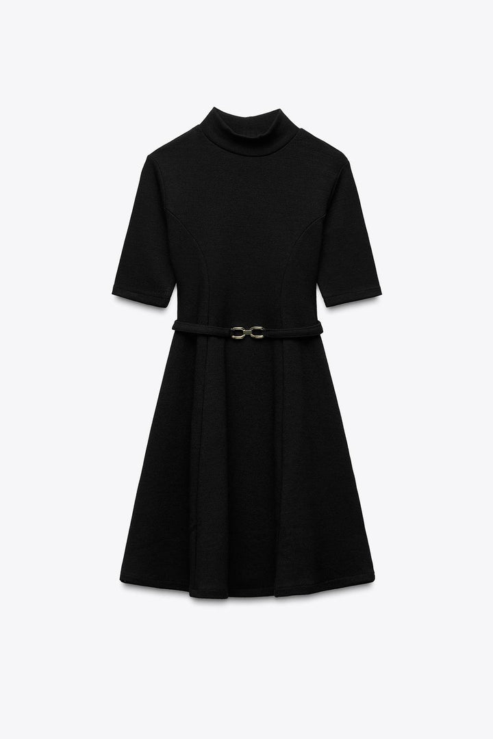 ZARA STRETCH KNIT SKATER DRESS WITH BELT
