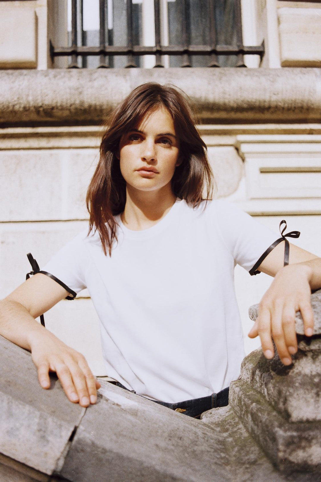 ZARA CONTRAST BOW T-SHIRT