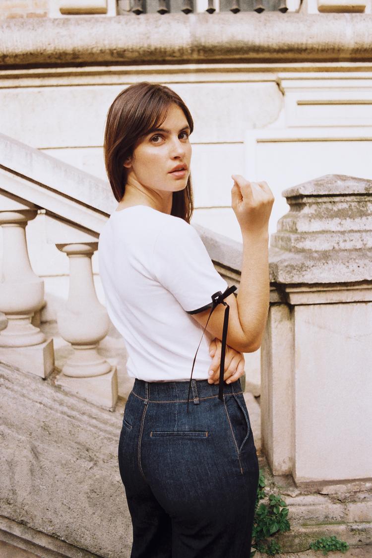 ZARA CONTRAST BOW T-SHIRT