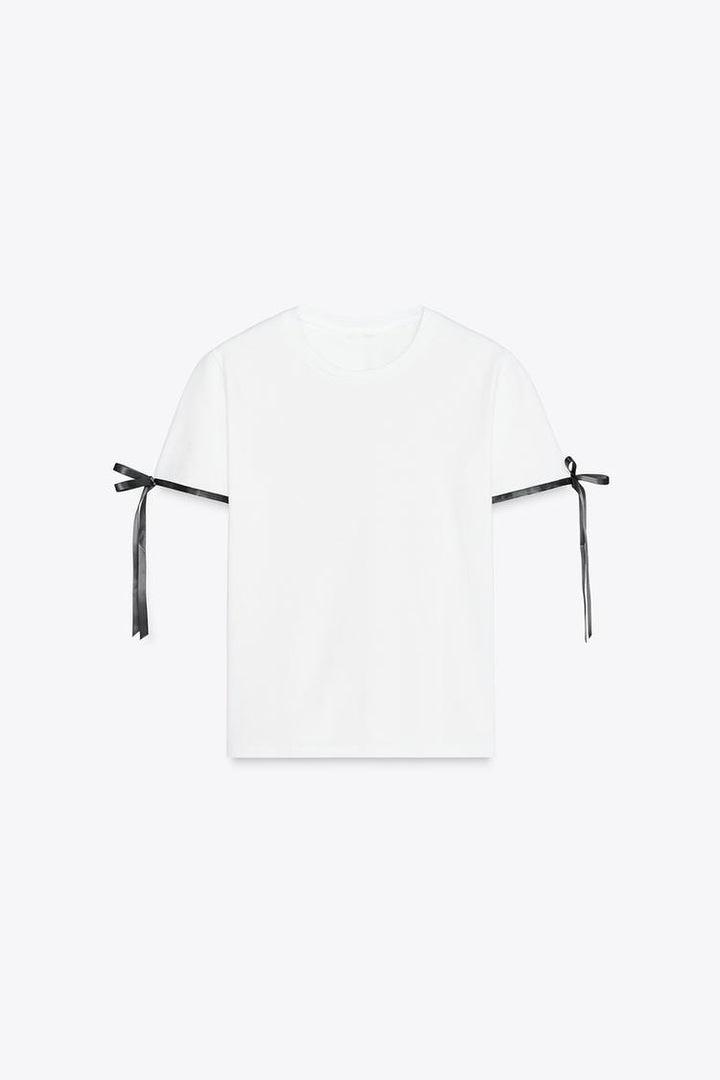 ZARA CONTRAST BOW T-SHIRT