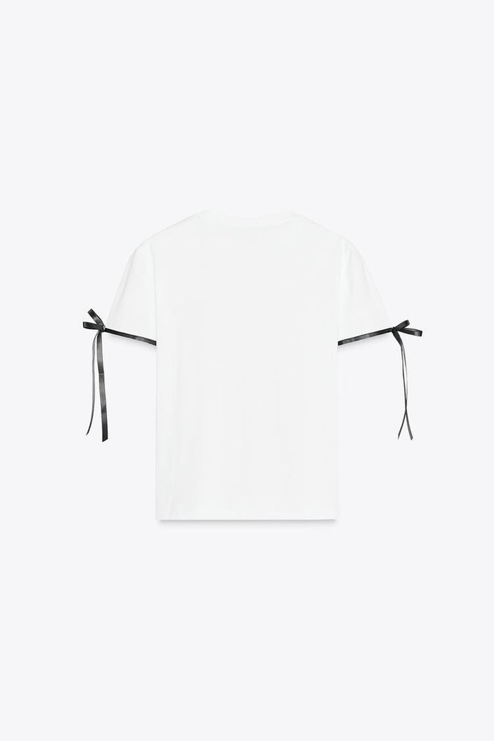 ZARA CONTRAST BOW T-SHIRT