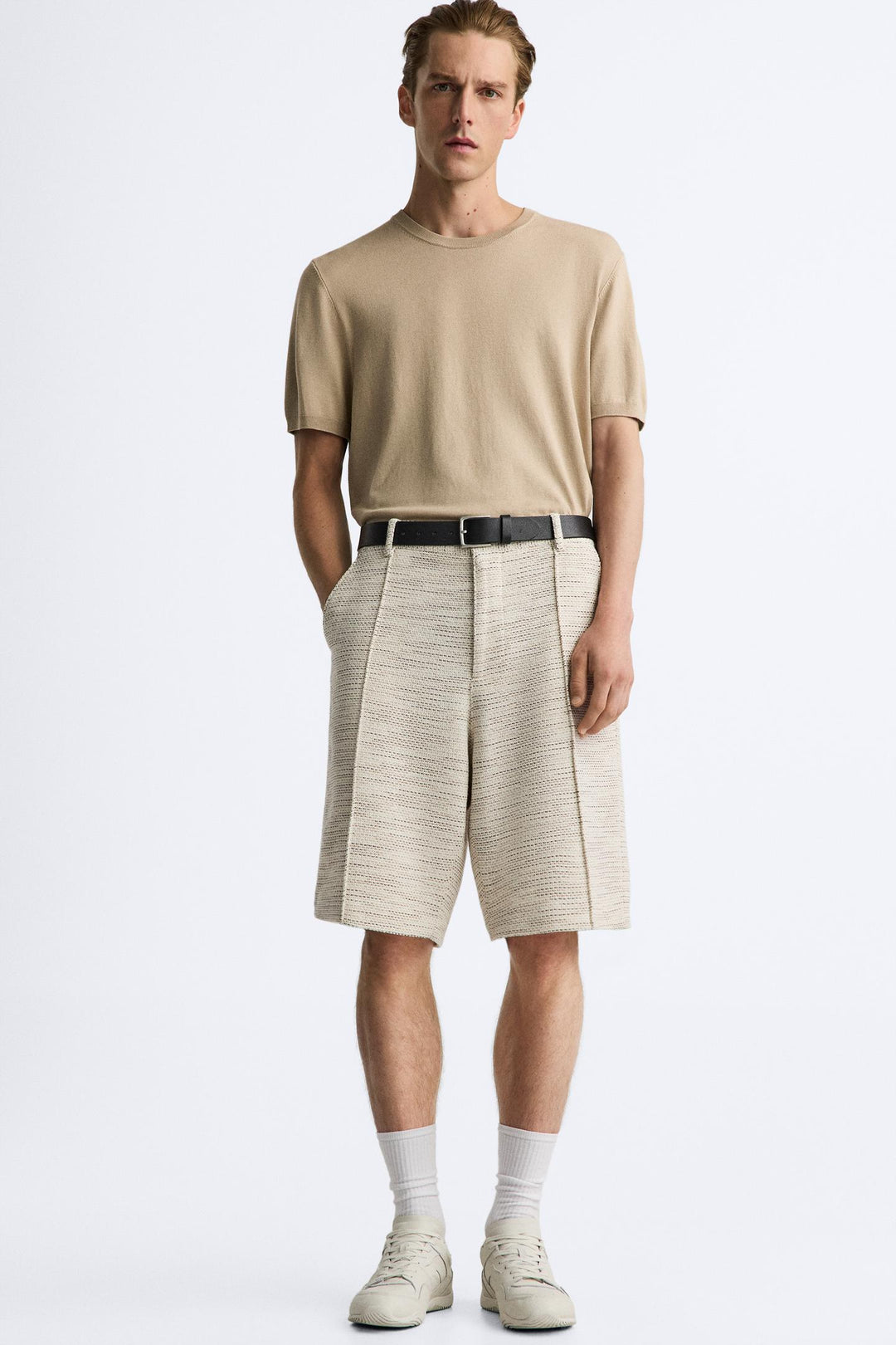 ZARA TEXTURED WEAVE RUFFLED SHORTS