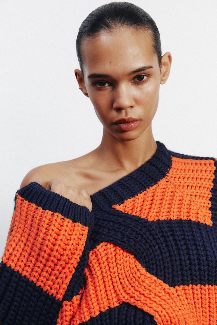 ZARA STRIPED OVERSIZE KNIT SWEATER