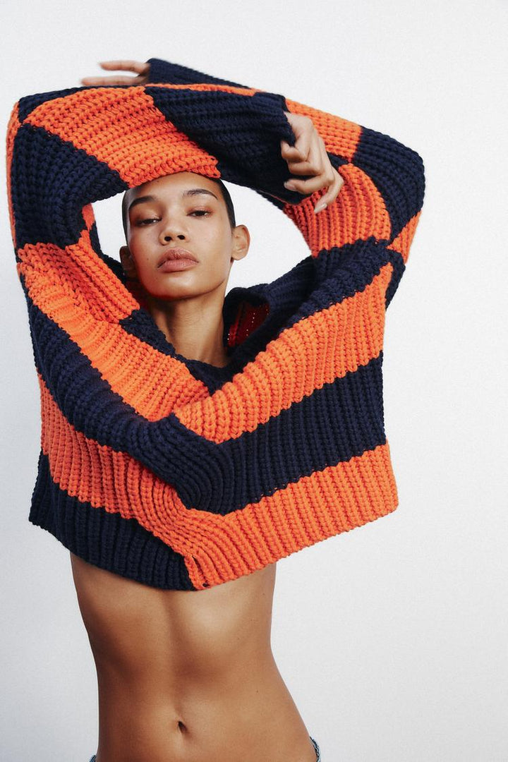 ZARA STRIPED OVERSIZE KNIT SWEATER