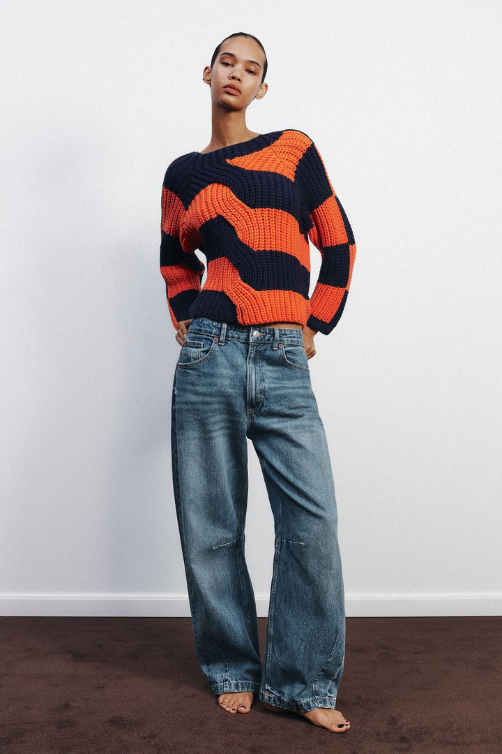 ZARA STRIPED OVERSIZE KNIT SWEATER