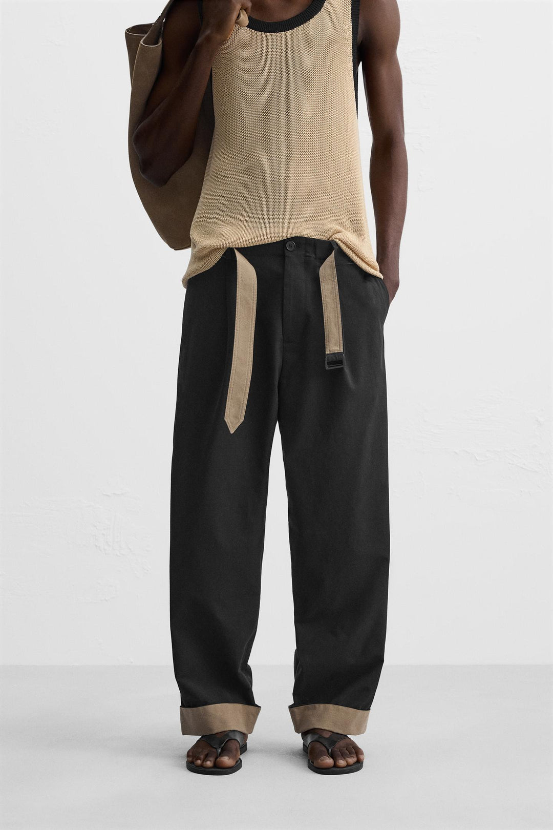 ZARA CONTRASTING BELT PANTS