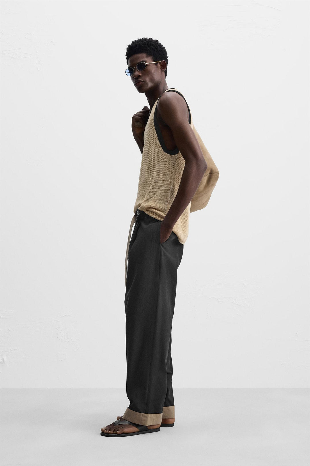 ZARA CONTRASTING BELT PANTS