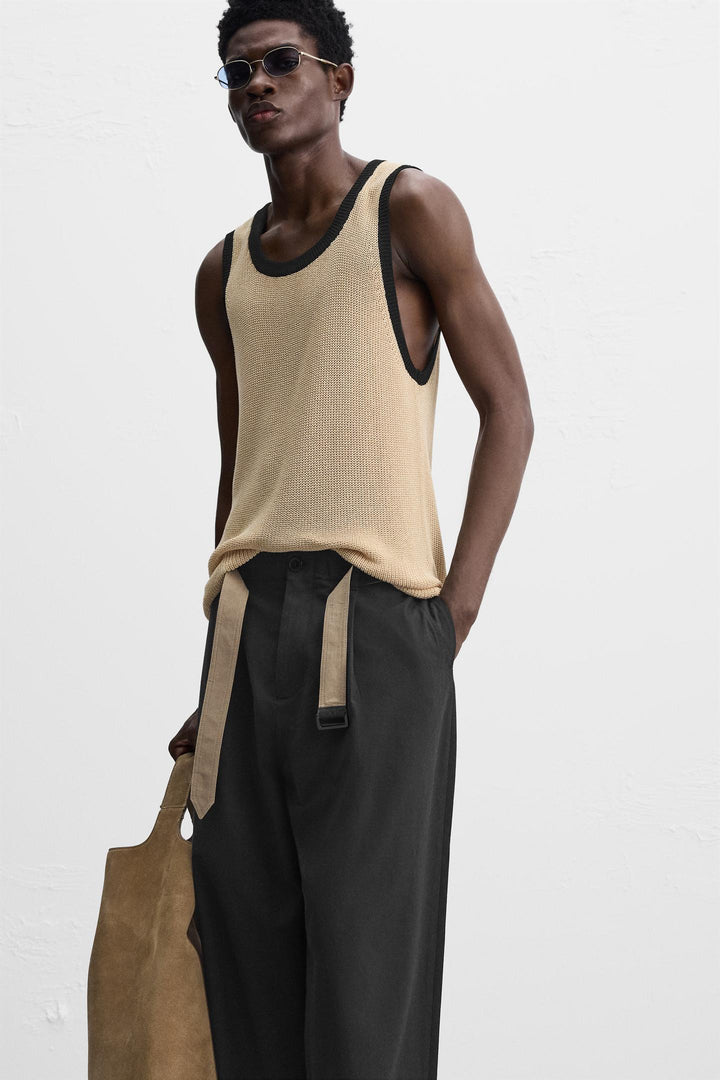 ZARA CONTRASTING BELT PANTS