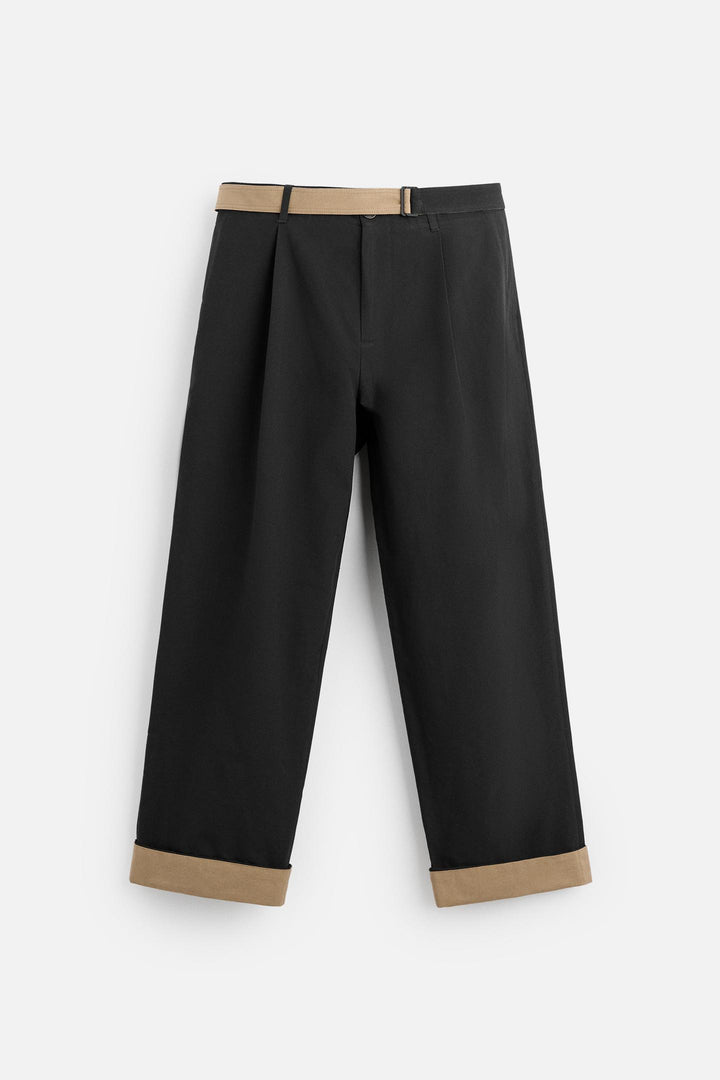 ZARA CONTRASTING BELT PANTS