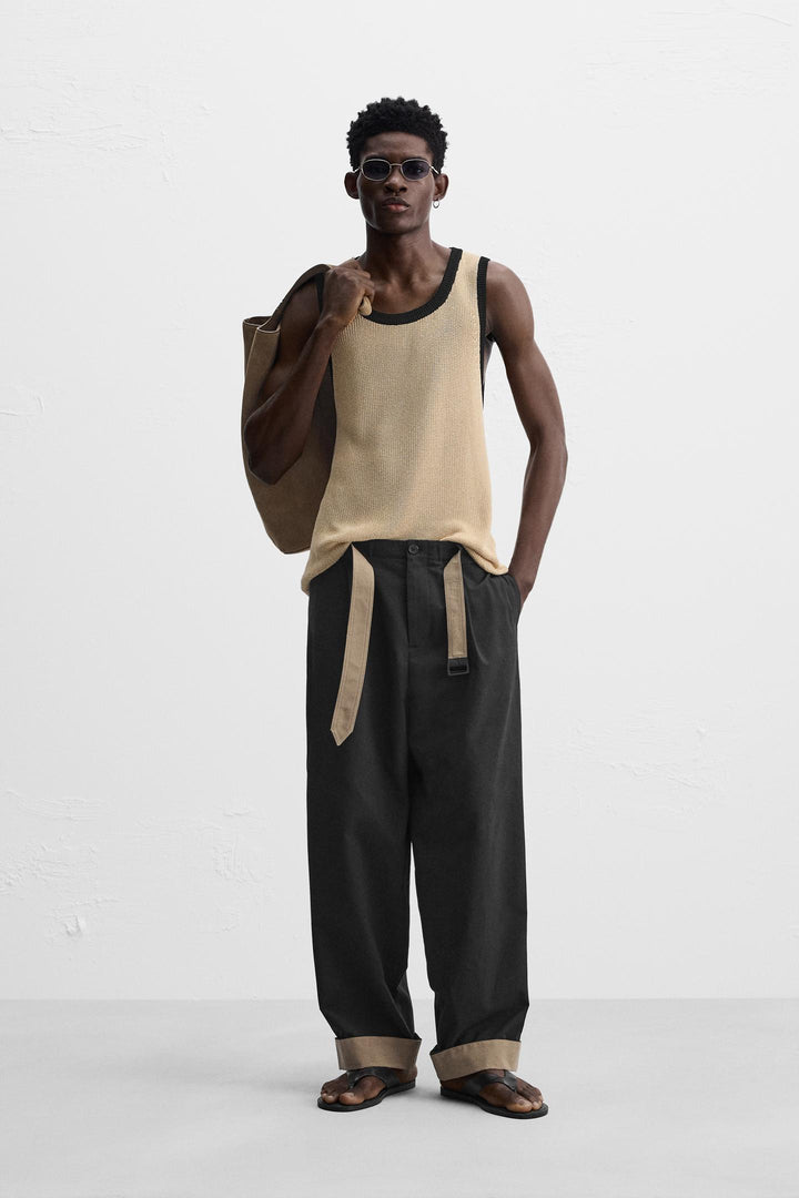 ZARA CONTRASTING BELT PANTS