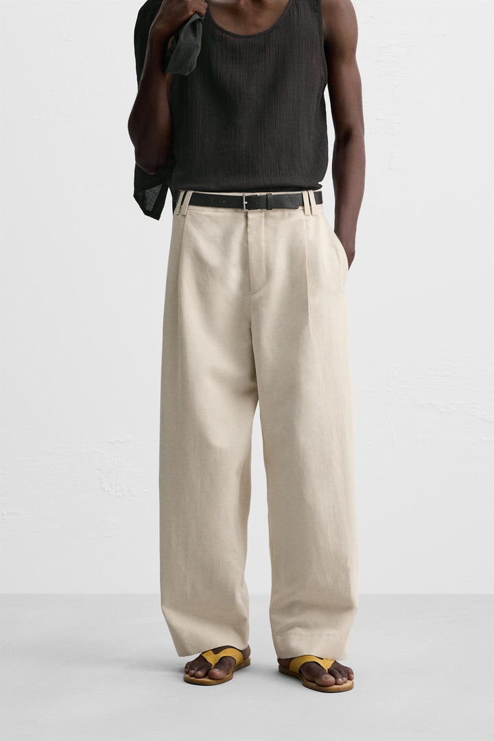 ZARA BALLOON FIT COTTON - LINEN BLEND PANTS