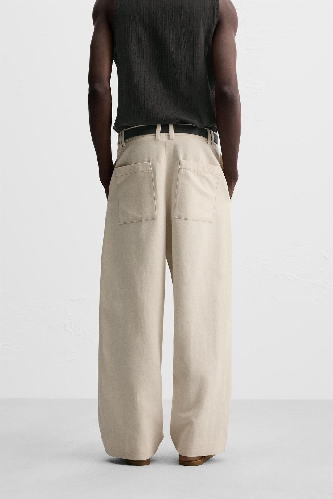 ZARA BALLOON FIT COTTON - LINEN BLEND PANTS