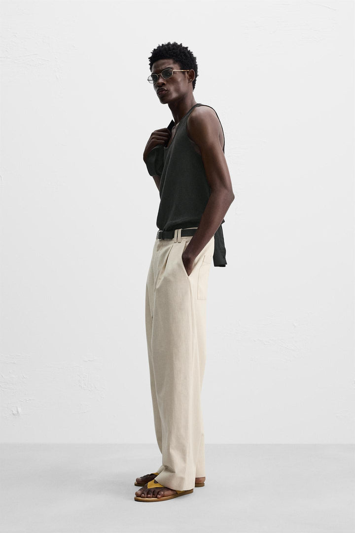 ZARA BALLOON FIT COTTON - LINEN BLEND PANTS