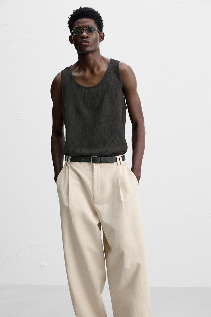 ZARA BALLOON FIT COTTON - LINEN BLEND PANTS